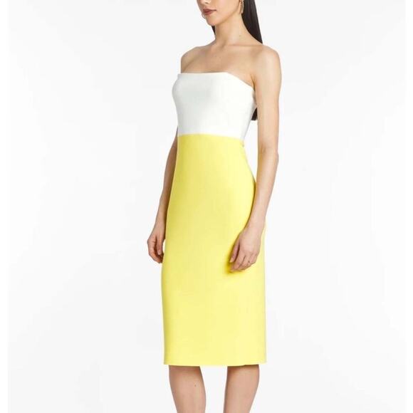 Amanda Uprichard Arie Dress Strapless Two Tone Midi Bodycon Yellow Size Large - Picture 2 of 12